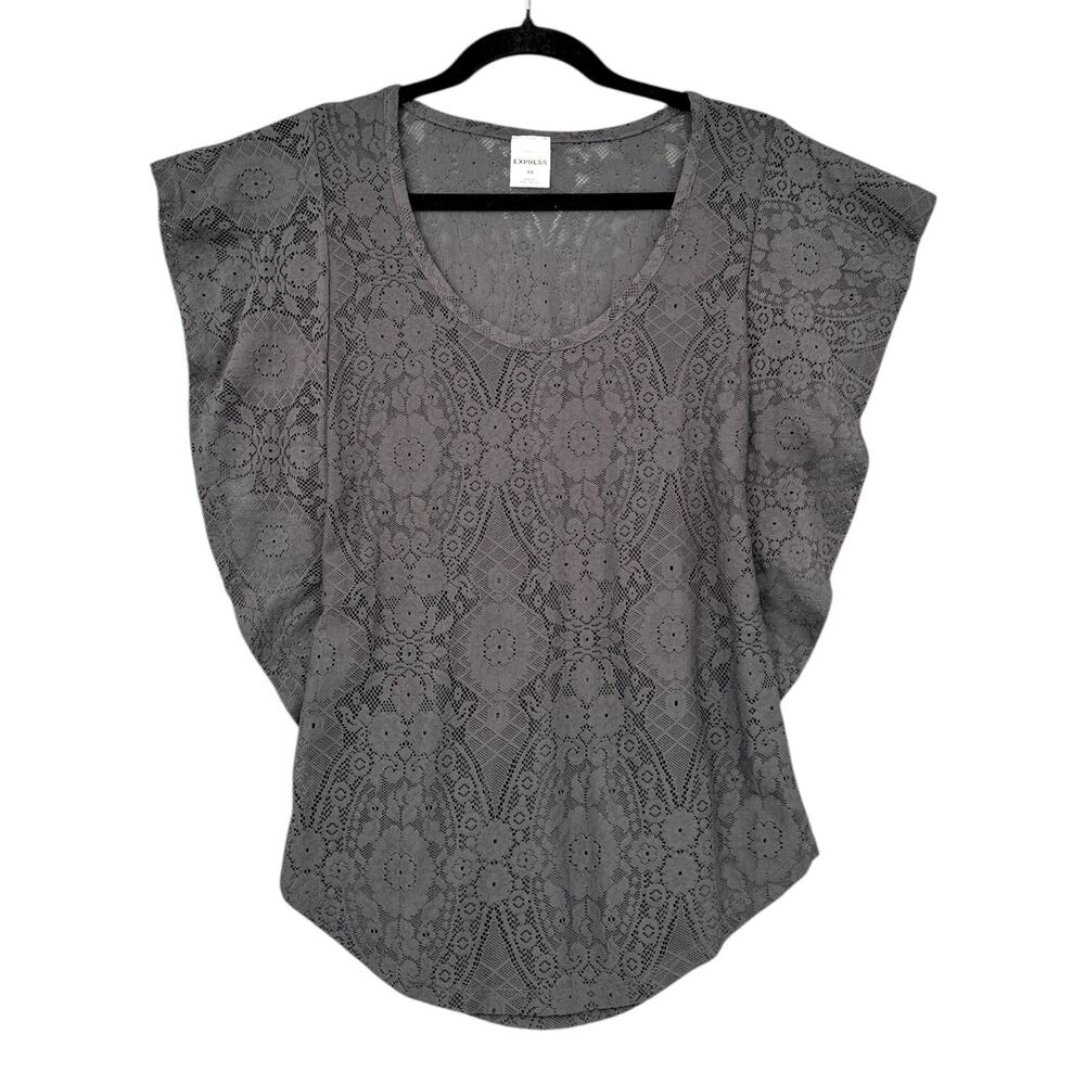 Express Grey Floral Lace Pattern‎ Scoop Neck Sleeveless Lace Top Extra Small